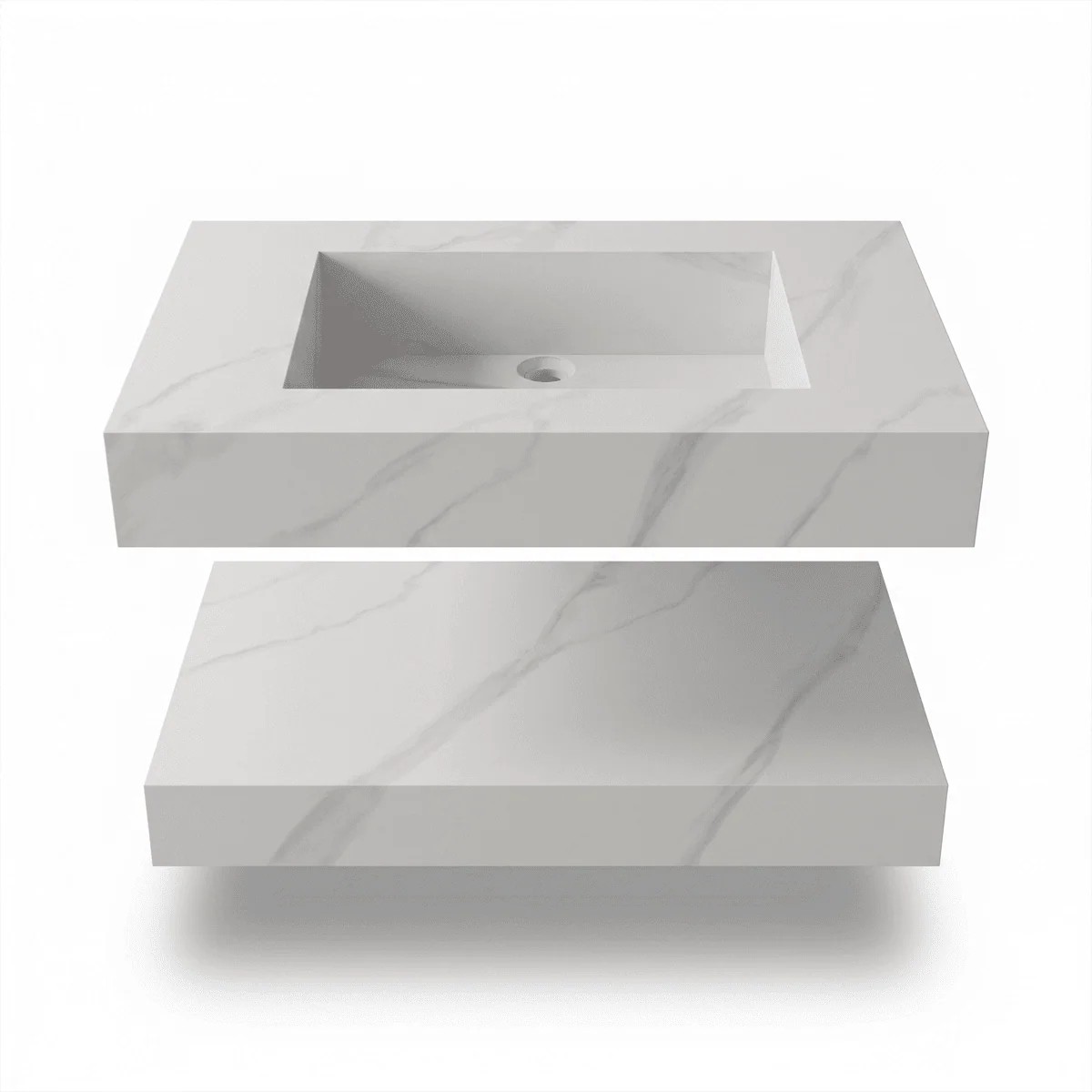 Lavabo suspendido Otium Boreal 800 mm piedra sinterizada con estante efecto mármol blanco