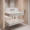 Lavabo suspendido Otium Boreal 800 mm piedra sinterizada con estante efecto mármol blanco