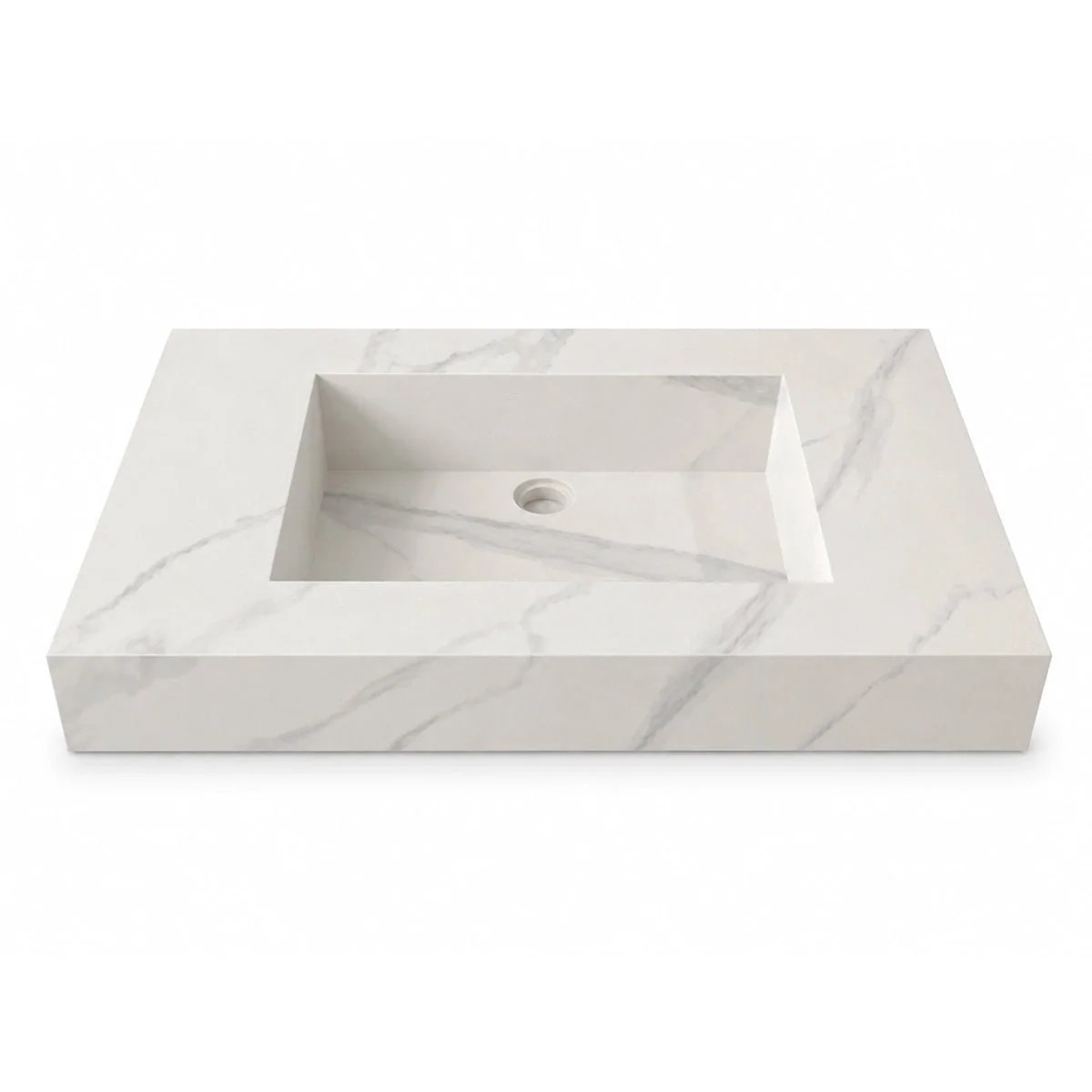 Lavabo suspendido Otium Boreal 800 mm piedra sinterizada con estante efecto mármol blanco