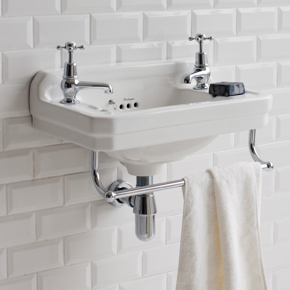 Lavamanos suspendido Burlington Edwardian 510 mm porcelana blanco brillo 2 orificios