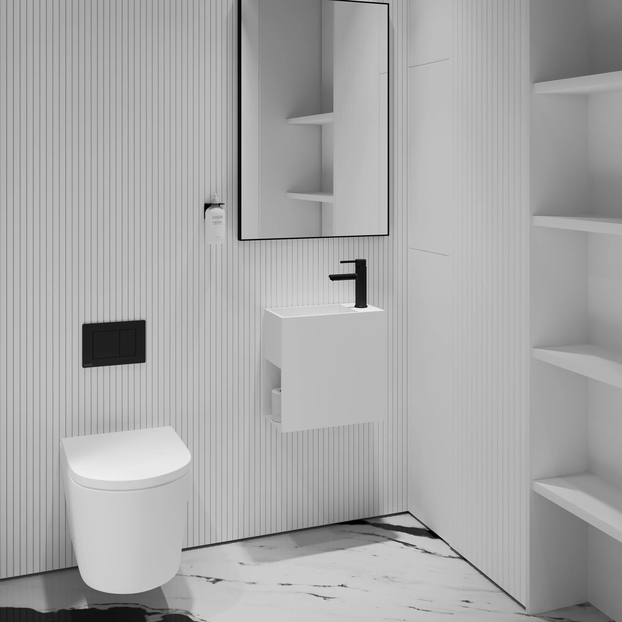 Lavamanos suspendido Lusso Stone Modul 400 mm piedra blanco mate 1 orificio