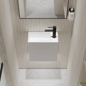 Lavamanos suspendido Lusso Stone Modul 400 mm piedra blanco mate 1 orificio