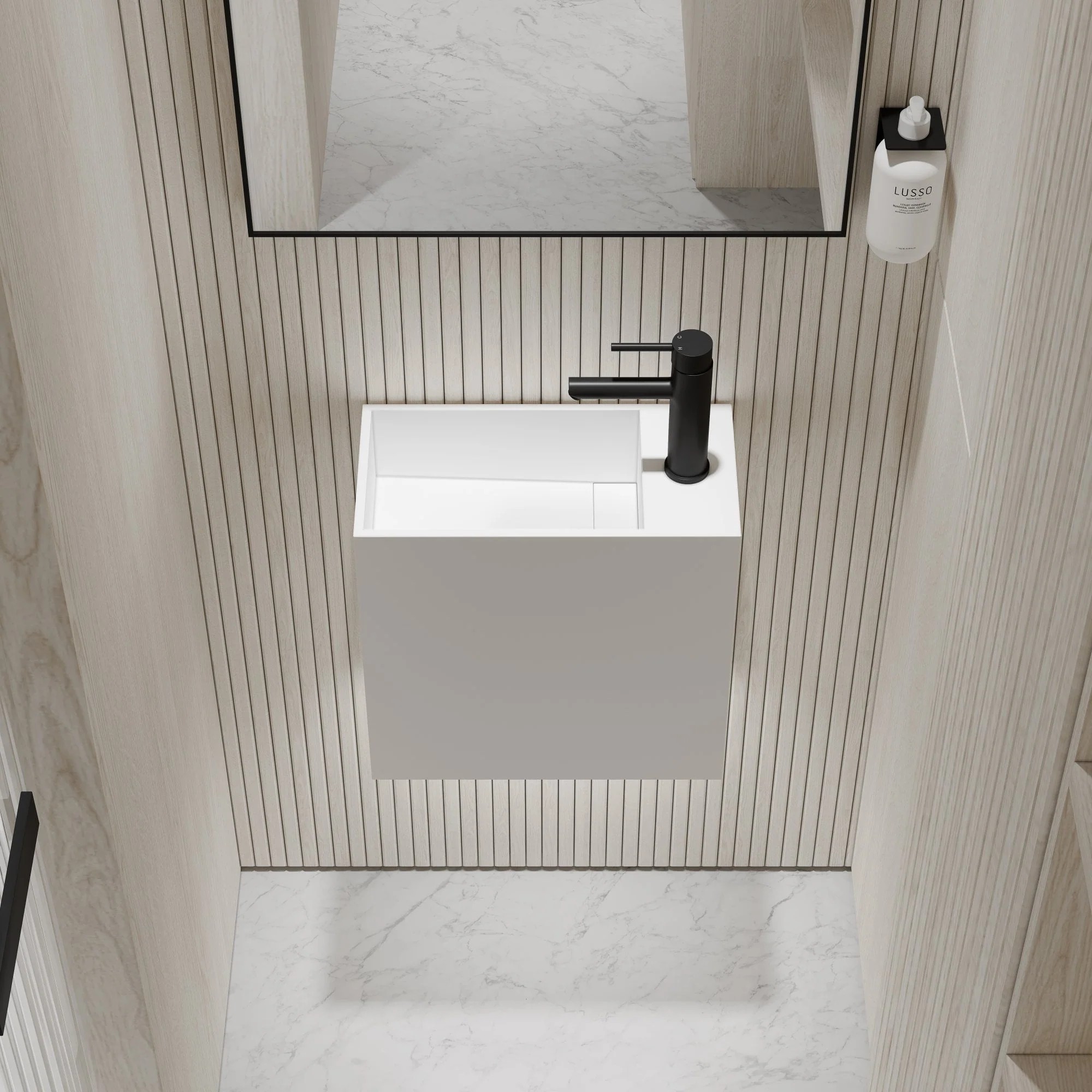Lavamanos suspendido Lusso Stone Modul 400 mm piedra blanco mate 1 orificio