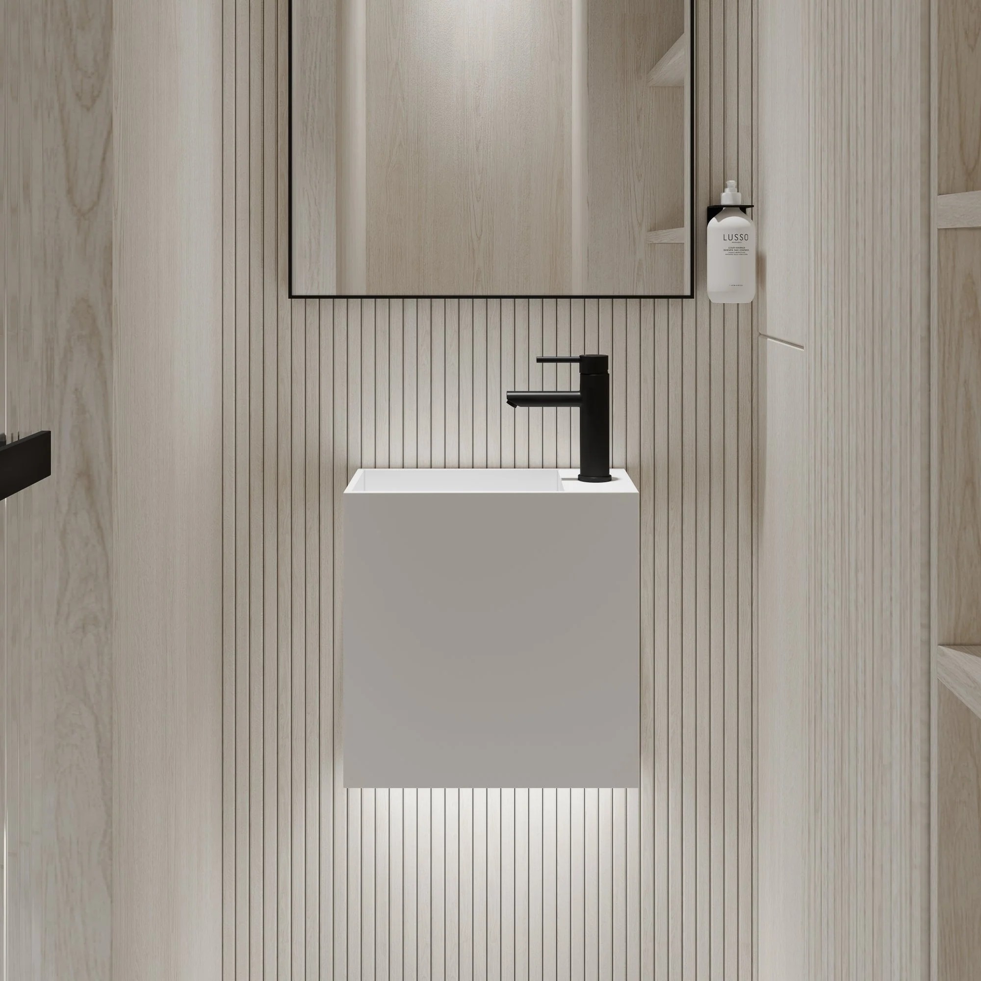 Lavamanos suspendido Lusso Stone Modul 400 mm piedra blanco mate 1 orificio