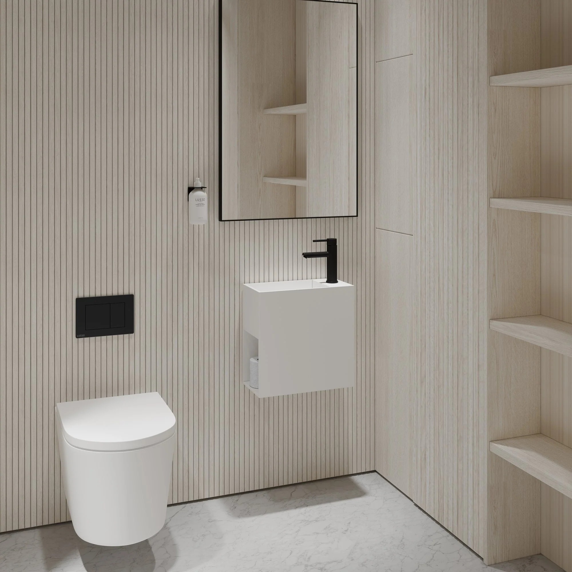 Lavamanos suspendido Lusso Stone Modul 400 mm piedra blanco mate 1 orificio