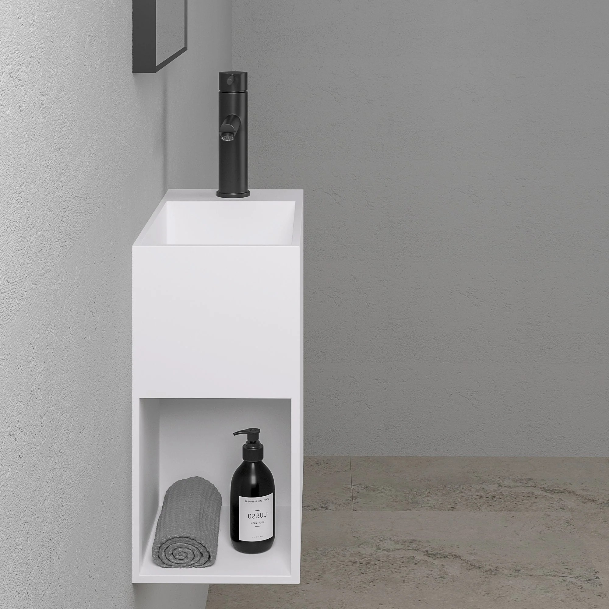 Lavamanos suspendido Lusso Stone Modul 400 mm piedra blanco mate 1 orificio