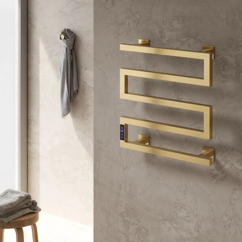 Radiador toallero eléctrico Reina Vispa seco 510 × 500 mm 95 W latón cepillado