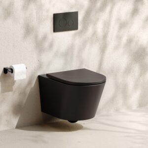 Taza suspendida Loma Rimless negro mate 520 mm asiento amortiguado