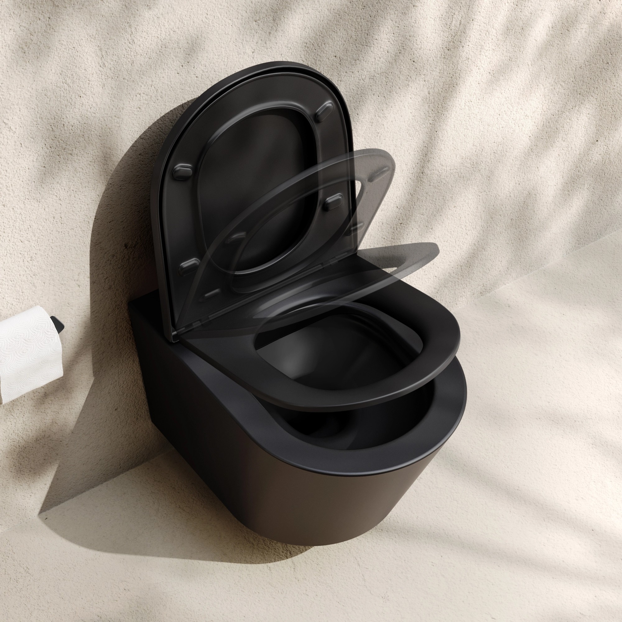 Taza suspendida Loma Rimless negro mate 520 mm asiento amortiguado