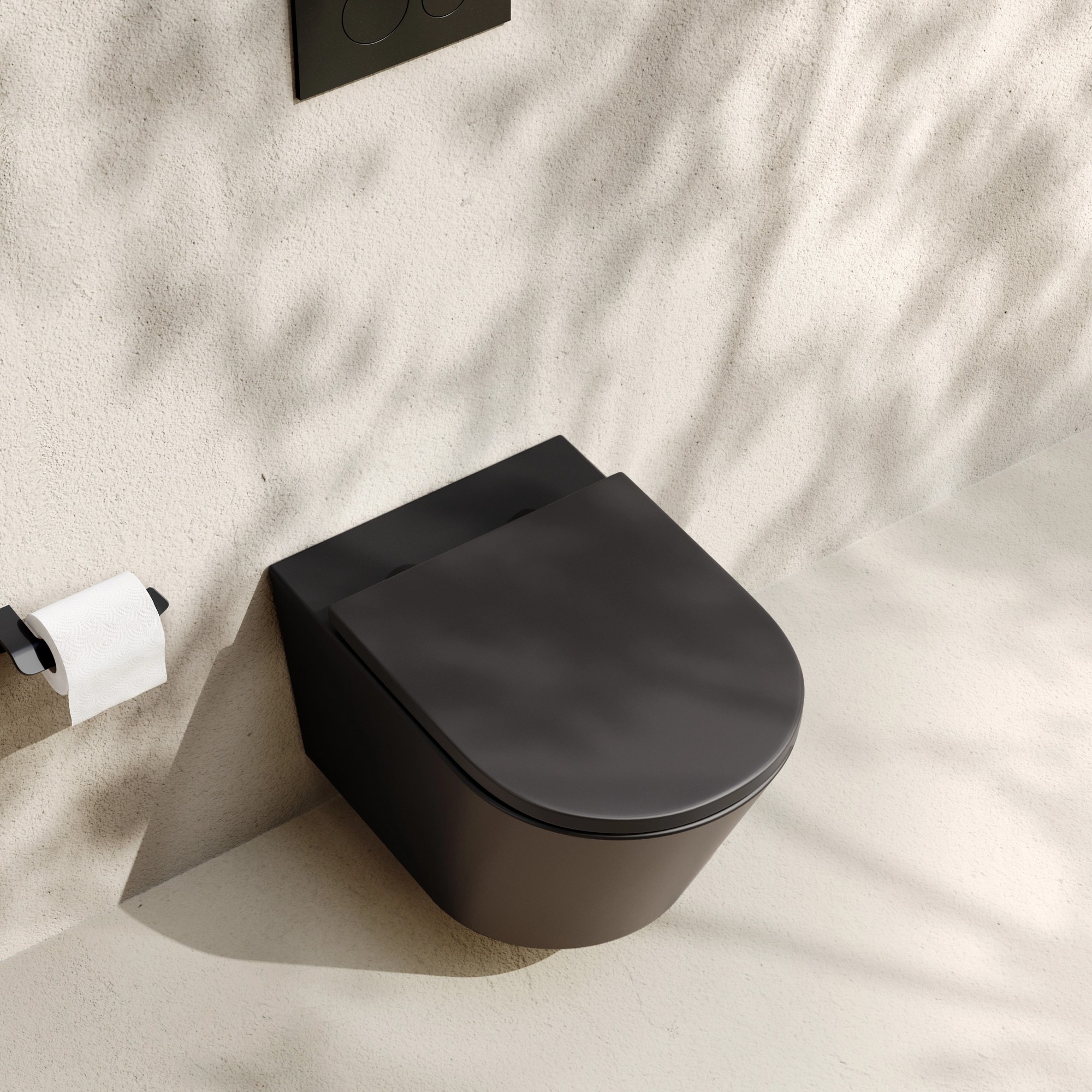 Taza suspendida Loma Rimless negro mate 520 mm asiento amortiguado