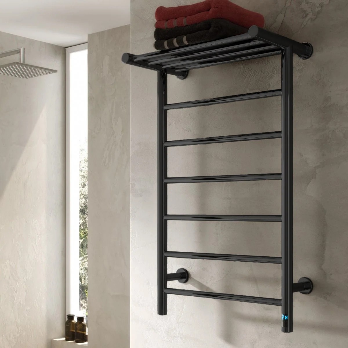 Toallero eléctrico con estante Reina Maira seco 1190 × 500 mm 165 W negro mate