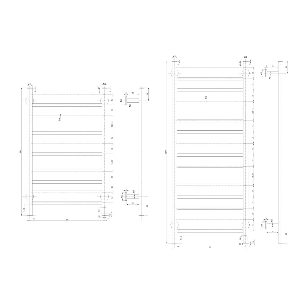 Toallero eléctrico Reina Arnage seco 1200 × 500 mm 165 W negro mate